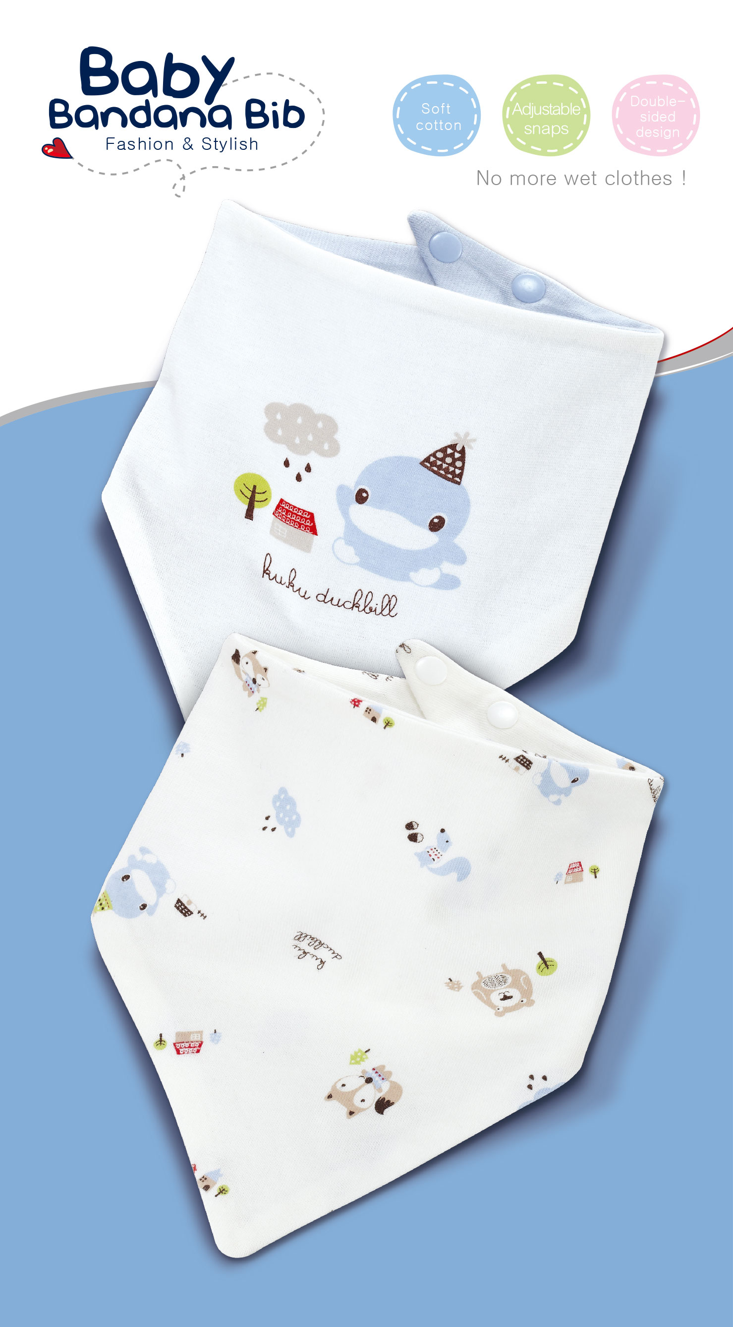 YẾM TAM GIÁC CHO BÉ BẰNG VẢI ( NÚT BẤM ) KUKU - KU2239 ( SET 2 CÁI )