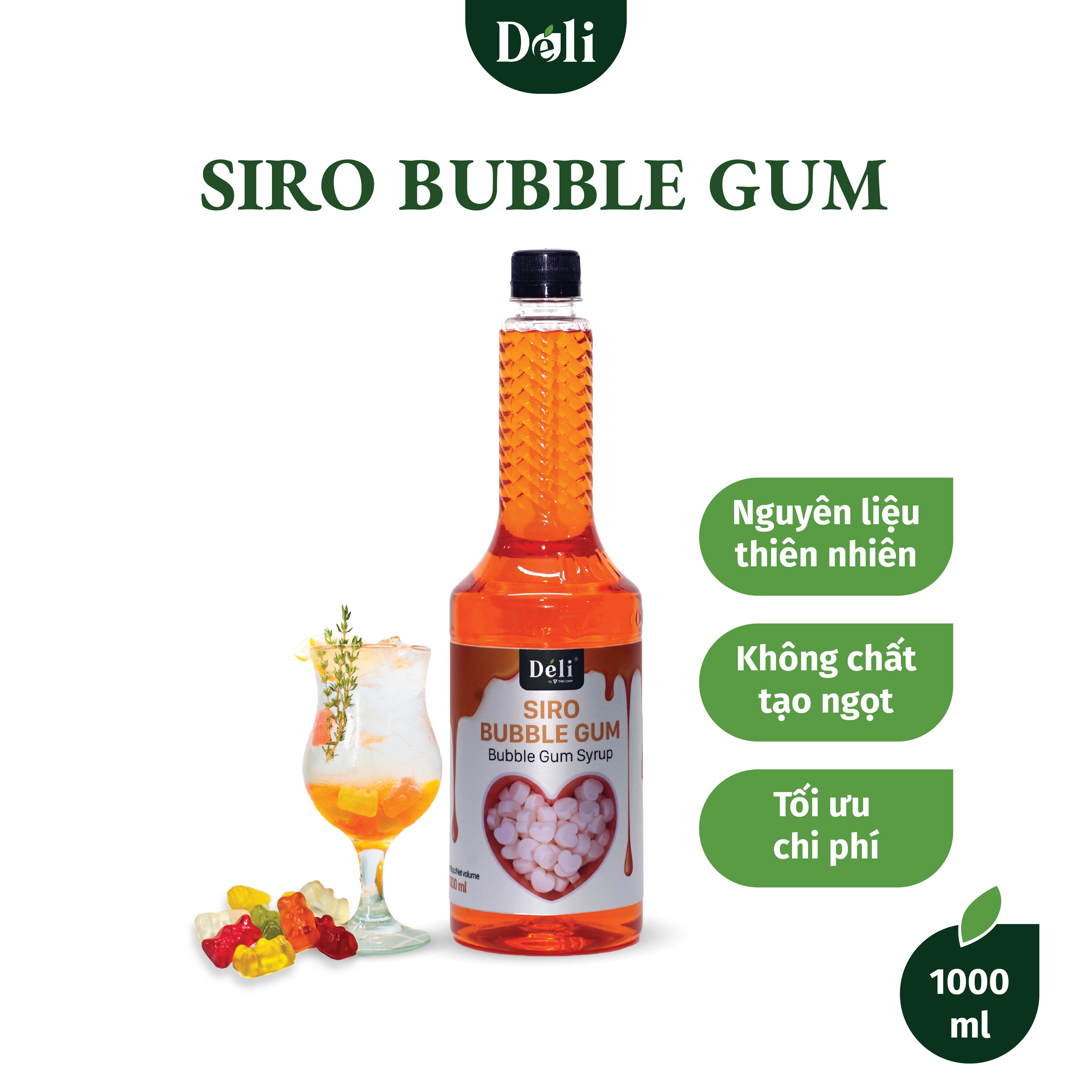 Siro bubble gum Déli chai 1lit, HSD: 12 tháng  [CHUYÊN SỈ] Nguyên liệu pha chế trà trái cây, soda,...