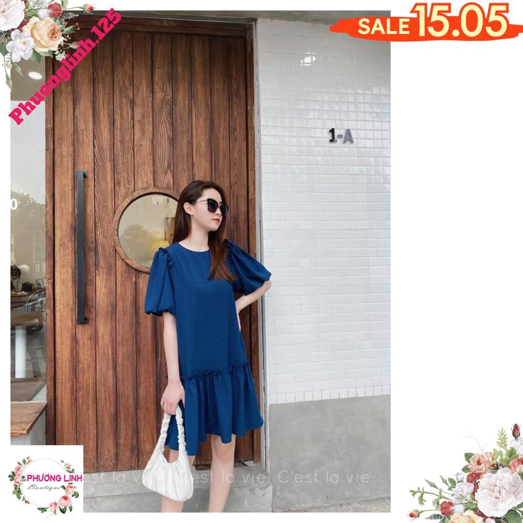 VÁY XANH TAY BỒNG VIỀN ĐUÔI CÁ