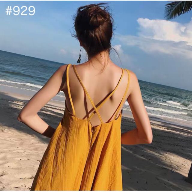 Đầm maxi hở lưng dây đan chéo quyến rũ (có ảnh thật