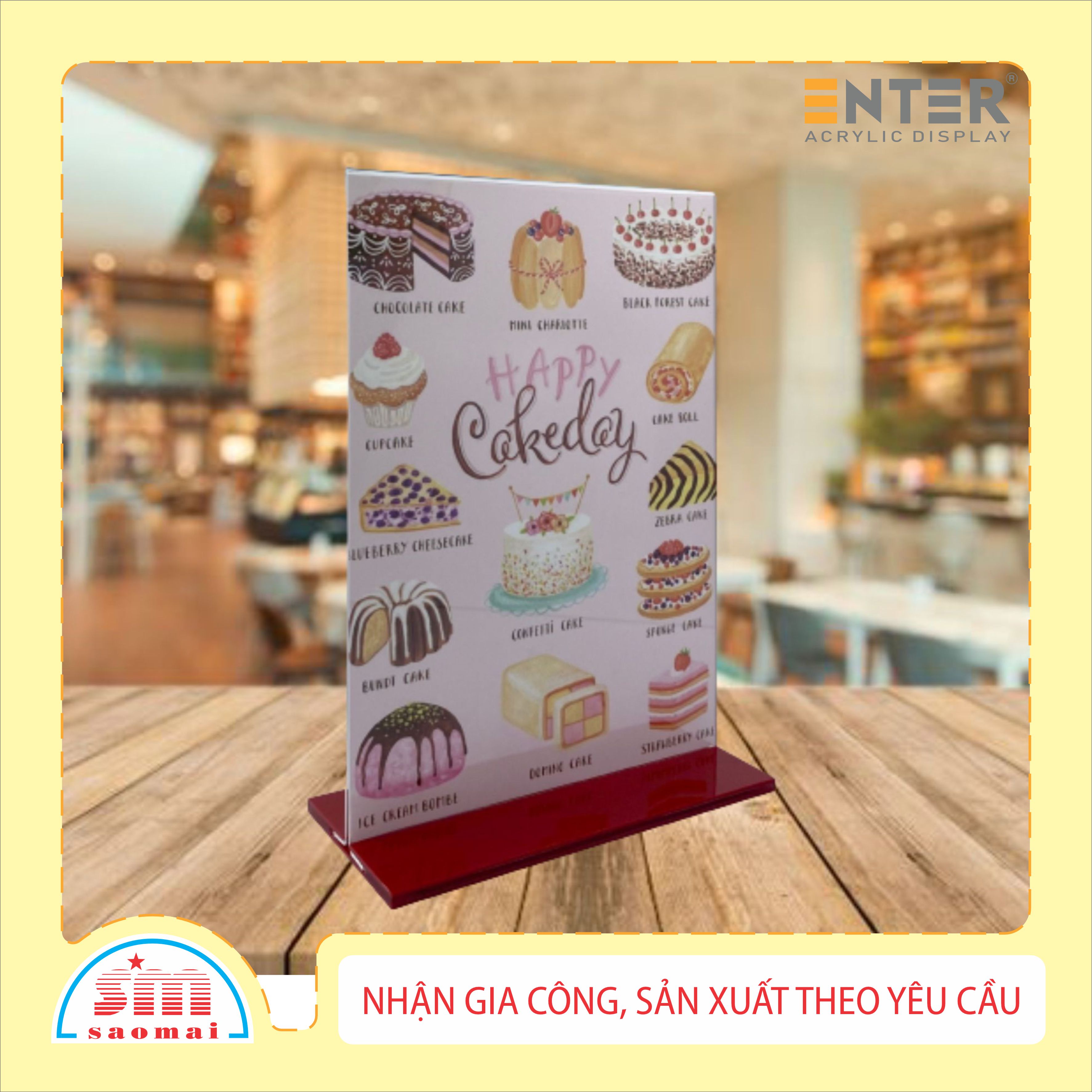 Kệ menu nhà hàng, Standee mica để bàn, Bảng quét mã QR Code, Kệ mica 2 mặt Enter E10 100x150mm đế lùa