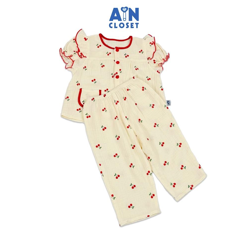 Bộ quần áo Dài tay ngắn bé gái họa tiết Chùm Cherry Nhí Đỏ Xô muslin - AICDBGRNQGUV - AIN Closet