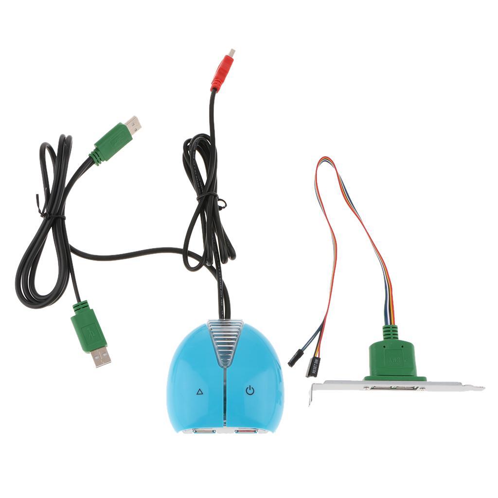 Desktop Computer  /off Reset Button Switch with Dual USB Blue