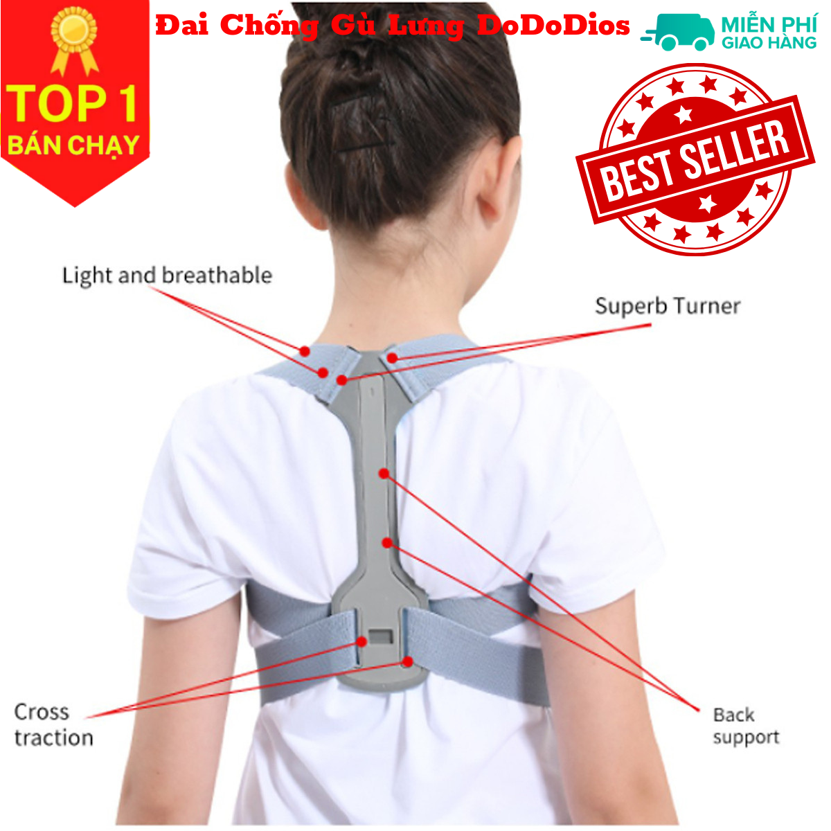 Đai chống gù lưng cho trẻ em Cân Nặng Từ 15kg Đến 40Kg mi04 - chính hãng DoDoDios