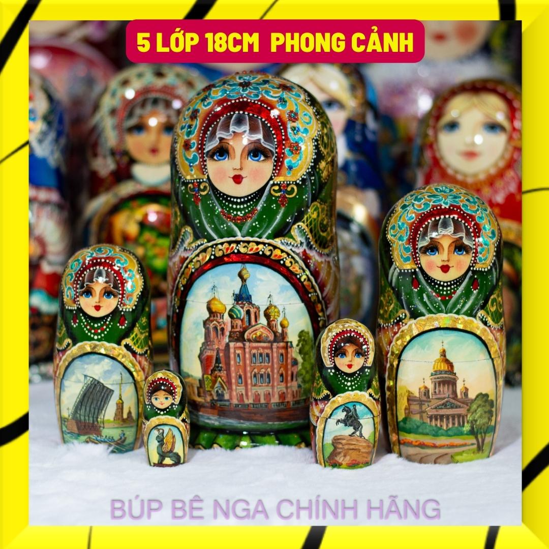 BỘ BÚP BÊ NGA MATRYOSHKA CAO CẤP 5 LỚP 18CM "PHONG CẢNH NƯỚC NGA" RẤT ĐẸP VÀ SANG TRỌNG