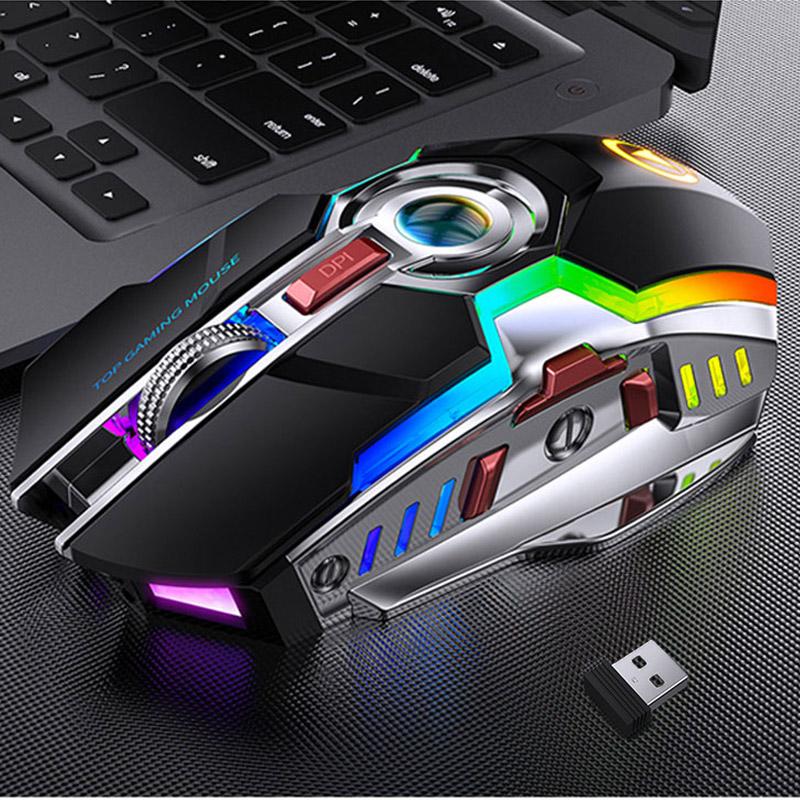 Chuột Chơi Game Không Dây Pin Sạc 2.4G Im Lặng 1600DPI Thiết 7 Nút Bấm Đèn Nền LED USB Chuột Quang Game Thủ Cho Máy Tính/Laptop
