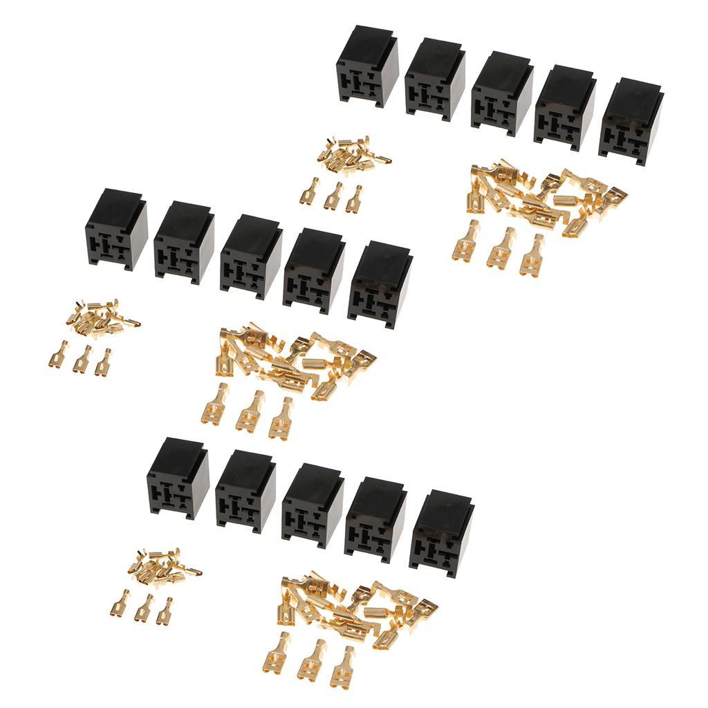 15Pcs 80Amp Relay Connector 4-Pin Mounting Socket + Terminals Base Holder
