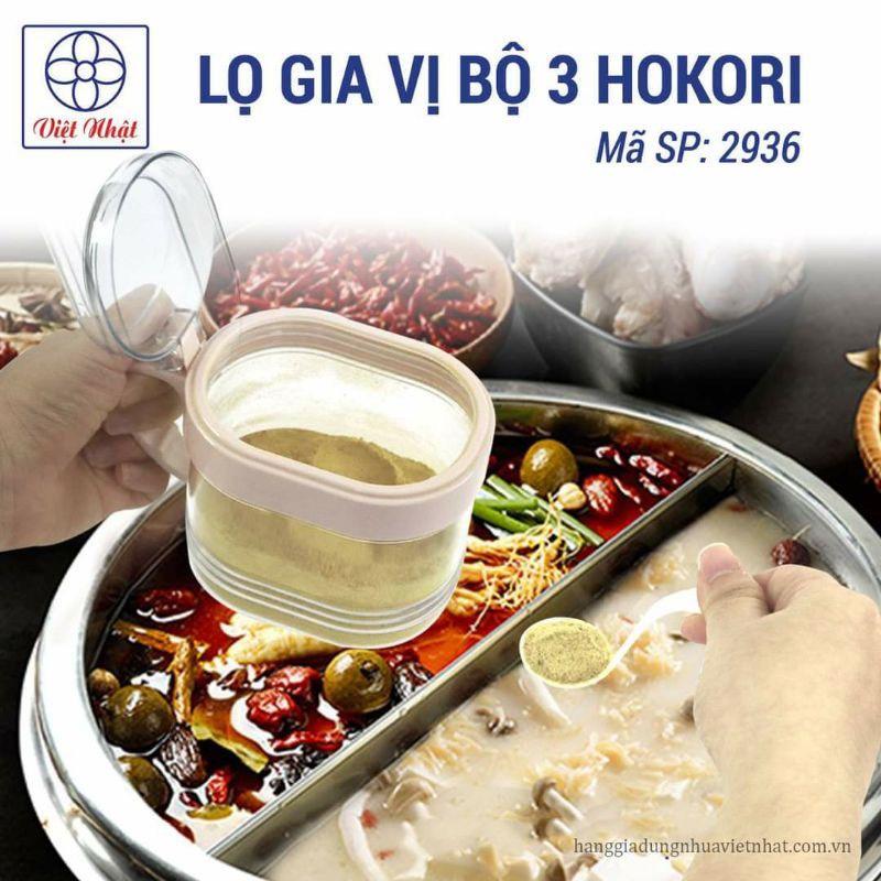 Set 3 hũ đựng gia vị HOKORI nhựa trắng trong suốt kèm muỗng dung tích 700ml