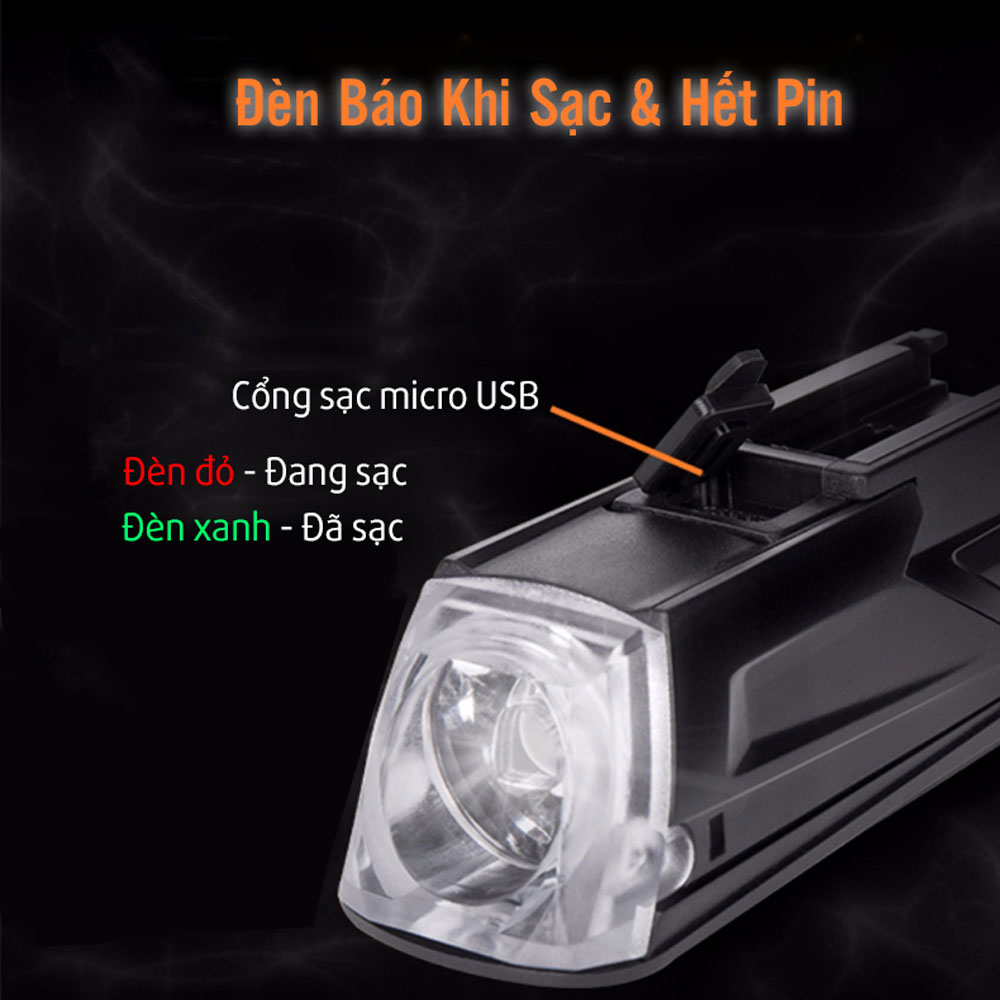 Đèn Xe Đạp 3W Led Pha Gắn Trước Tay Lái Ghi Đông Soi Đường Đạp Xe Ban Đêm Nhiều Chế Độ Sáng Chống Nước Sạc Điện MaiLee