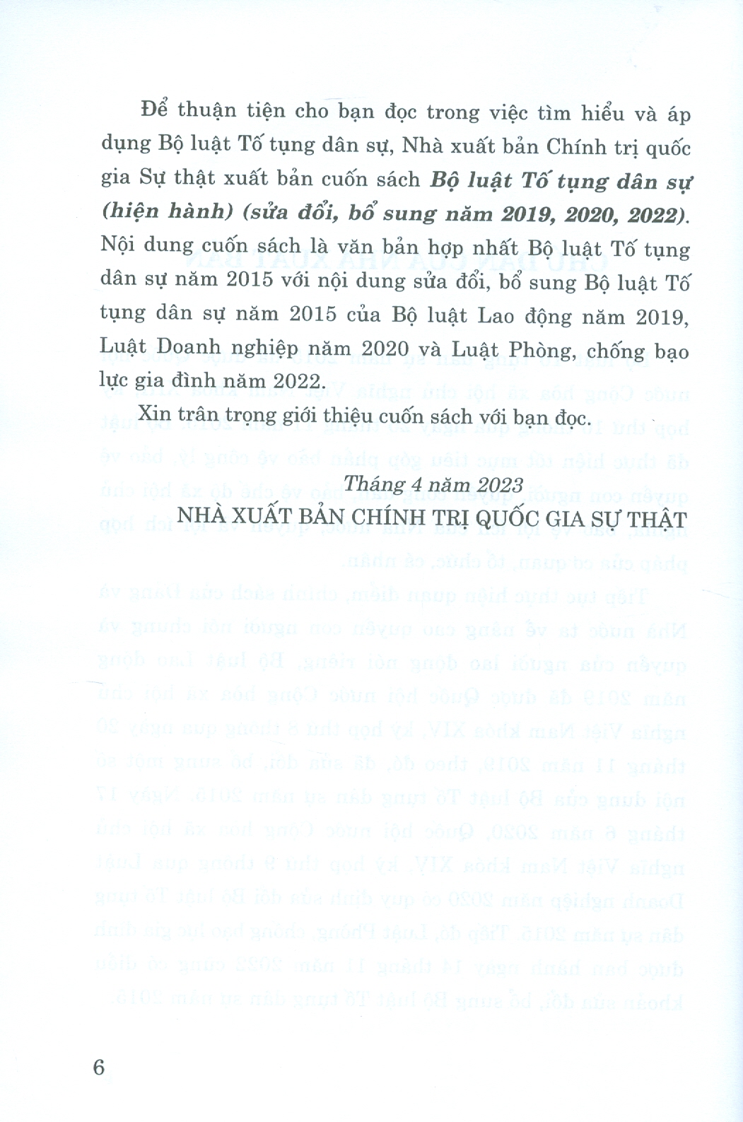 Bộ Luật Tố Tụng Dân Sự (Hiện Hành) (Sửa Đổi, Bổ Sung Năm 2019, 2020, 2022) - In lần thứ nhất năm 2023