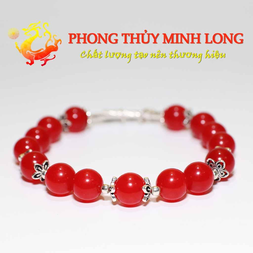 Vòng tay đá Mã Não Đỏ mix túi tiền lá bạch dương bạc nhỏ xinh với người mệnh Hỏa và Thổ