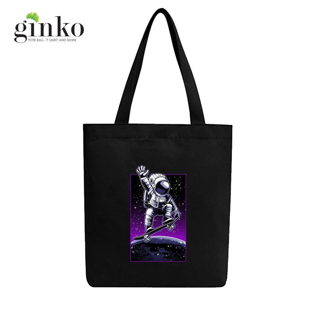 Túi Tote Vải Canvas Ginko kiểu basic có dây kéo khóa miệng túi đựng vừa laptop 14 inch và nhiều đồ dùng khác Phong Cách ulzzang Hàn Quốc In Hình Astronaut B15