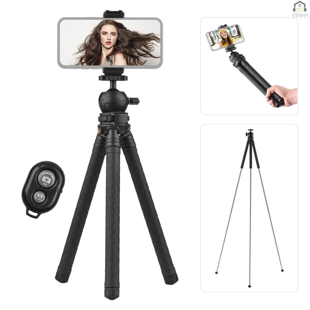 Giá đỡ ba chân để bàn có thể kéo dài 108cm/ 42.5in Max. xoay 360 độ kèm điều khiển từ xa không dây hỗ trợ quay vlog live stream/phát trực tuyến