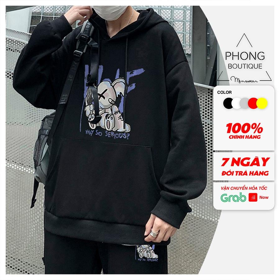 Áo mũ Hoodie Unisex Phong Boutique Gấu X form rộng 5 màu nỉ bông cặp đôi nam nữ Oversize Ulzzang thu đông