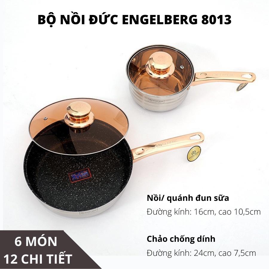 Bộ nồi Đức ENGELBERG bộ nồi Đức 6 món 12 chi tiết, đáy INOX 5 lớp, nắp vung kính