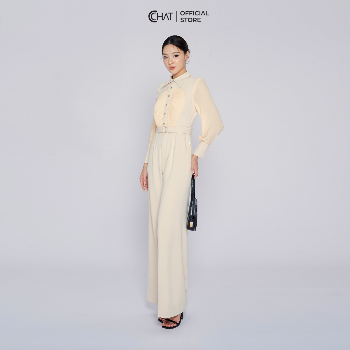 Jumpsuit Nữ  Dáng Suông Phối Tay Xếp Ly Thân Chất Tuytsi Cao Cấp 53JDS8003ST