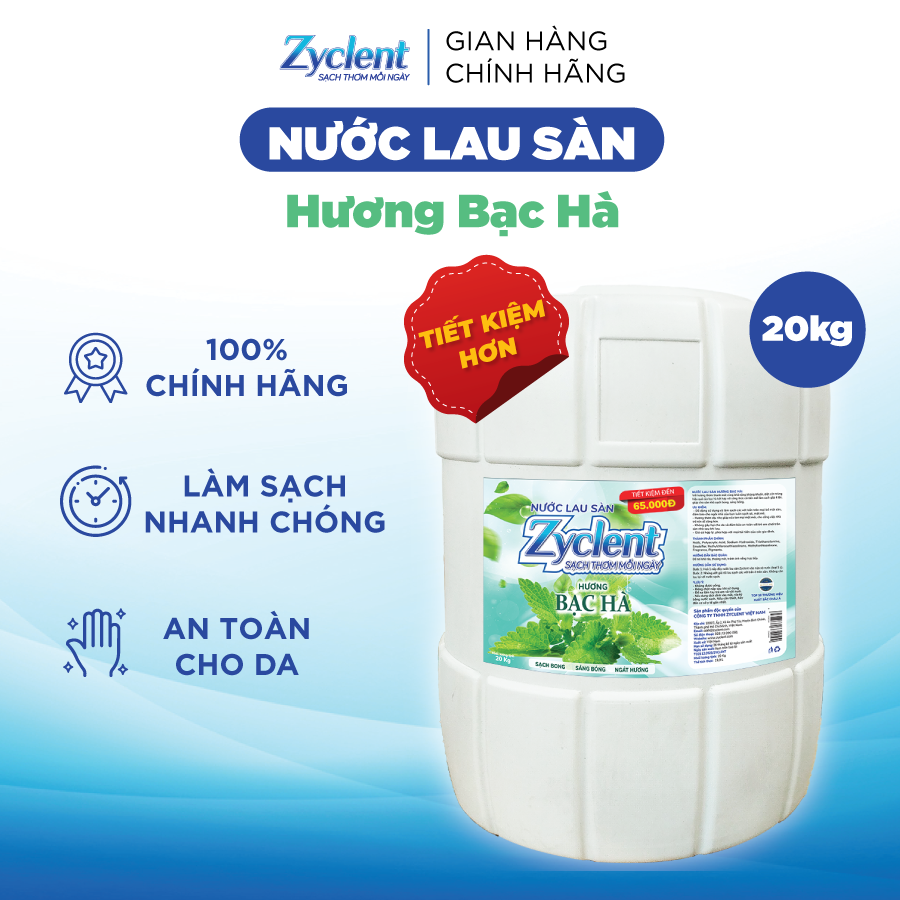 Nước Lau Sàn ZYCLENT EXTRA Hương Bạc Hà 20KG - SIÊU TIẾT KIỆM