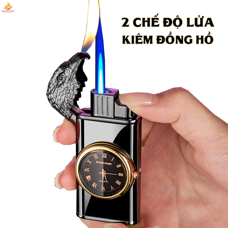 Hột quẹt khò 2 chế độ lửa , kiêm đồng hồ thiết kế đầu đại bàng phun lửa cá tính độc đáo