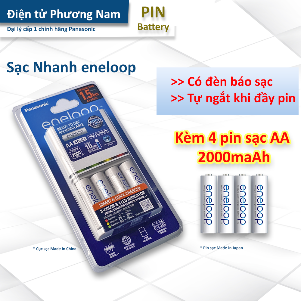 Bộ combo bộ sạc eneloop K-KJ55MCC40V và pin sạc eneloop pro vỉ 4 viên AA BK-3HCCE/4BV-Panasonic hàng chính hãng