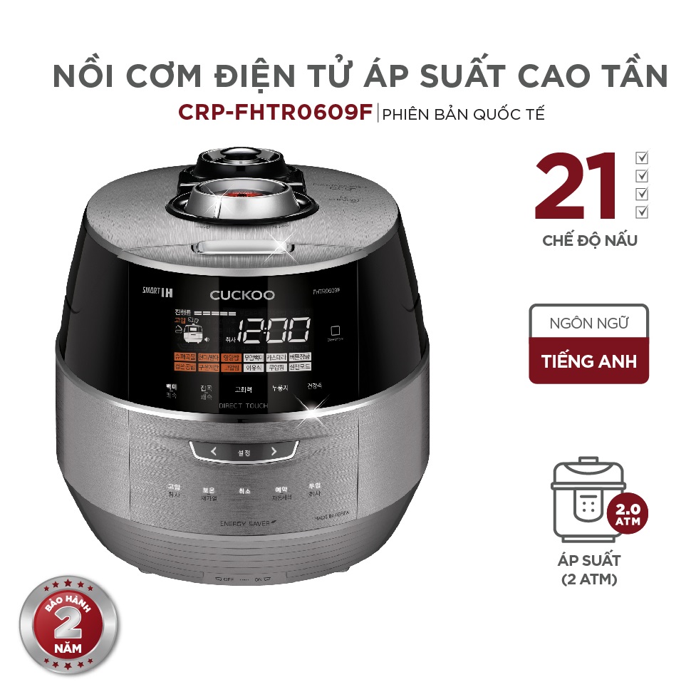 Nồi cơm điện tử áp suất cao tần Cuckoo 1.08L CRP-FHTR0609F - Áp suất kép, lòng nồi Xwall độc quyền, nhiều chức năng nấu ăn - Sản xuất tại Hàn Quốc - Hàng chính hãng Cuckoo Vina
