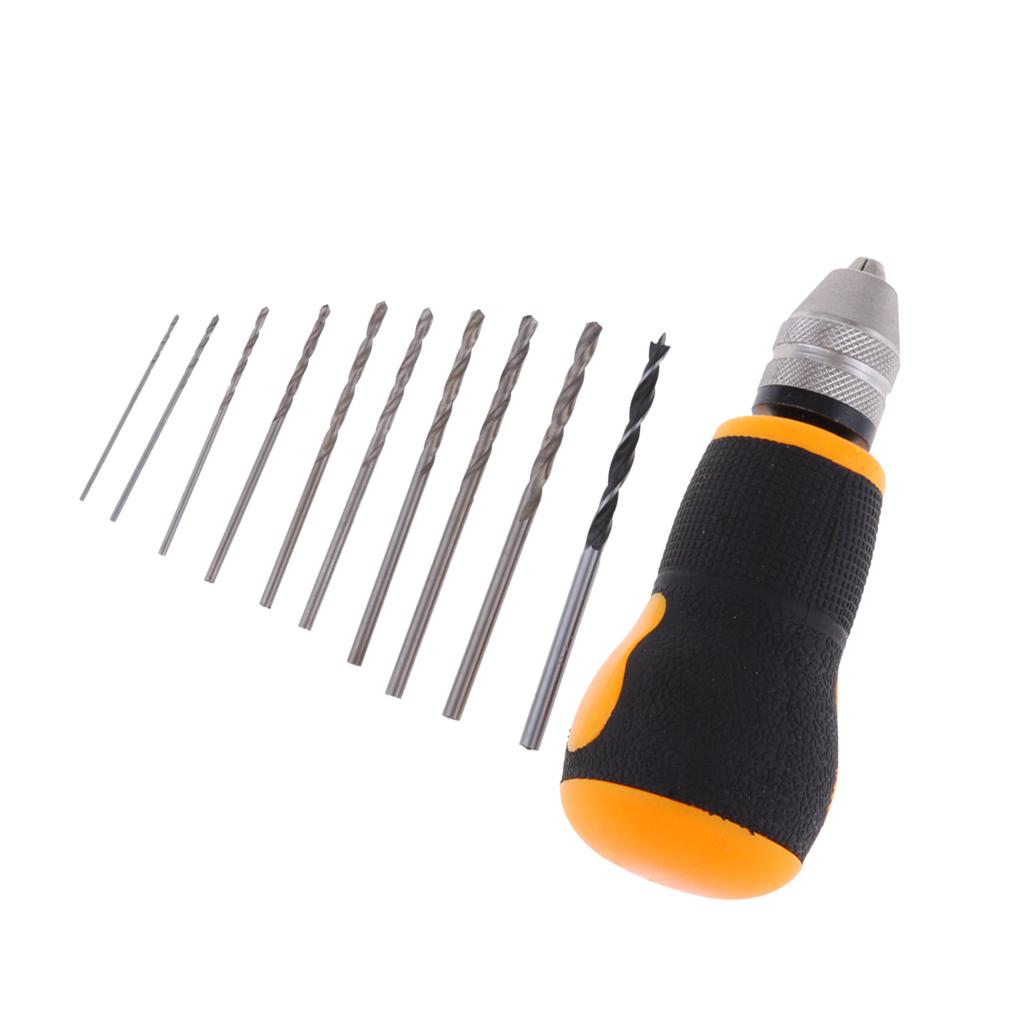 Micro Mini Portable Small Hand Drill + 10pcs Twist Drill Bits Tool 0.8-3.0mm