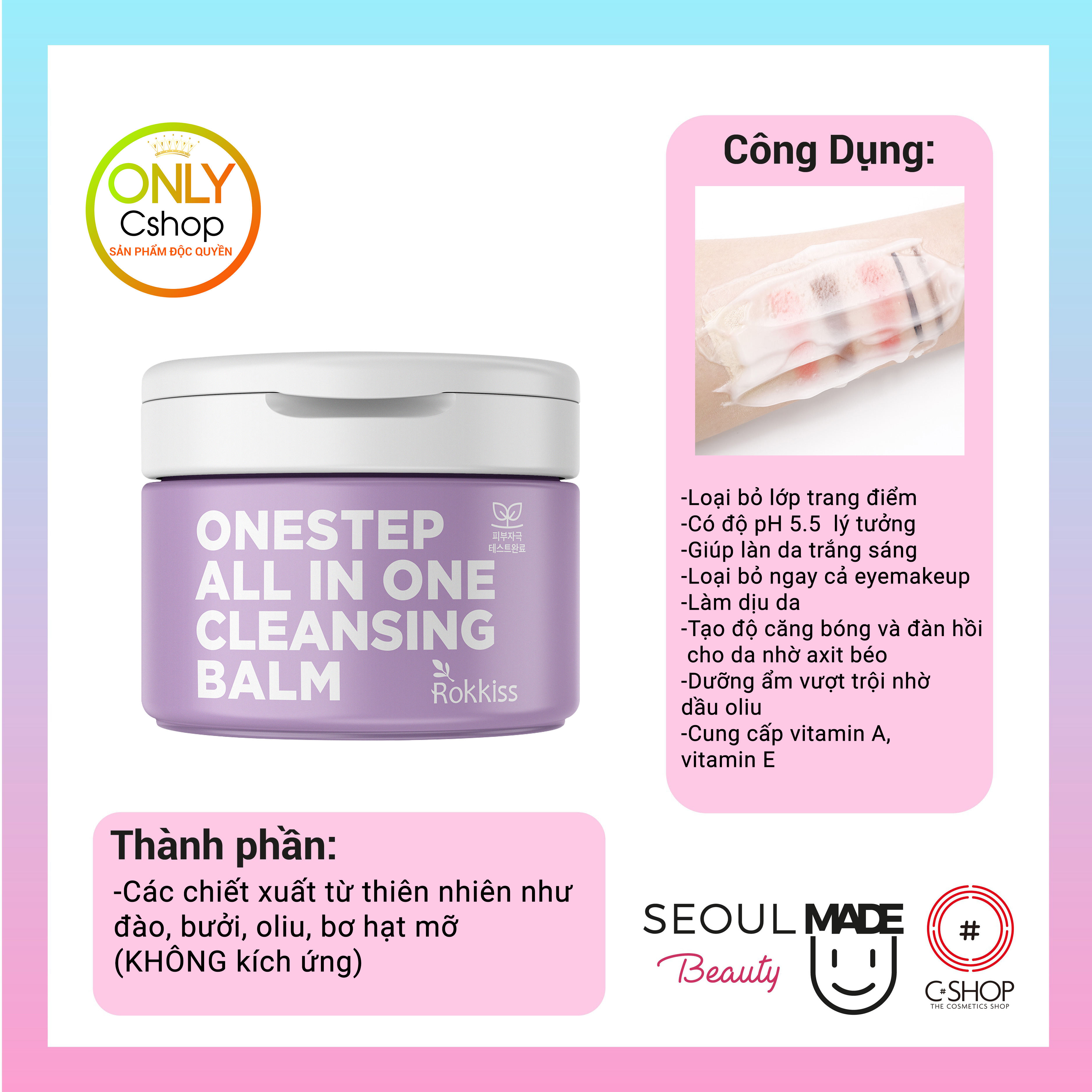 Sáp tẩy trang dịu nhẹ dành cho mọi loại da ROKKISS ONESTEPS ALL IN ONE CLEASING BALM