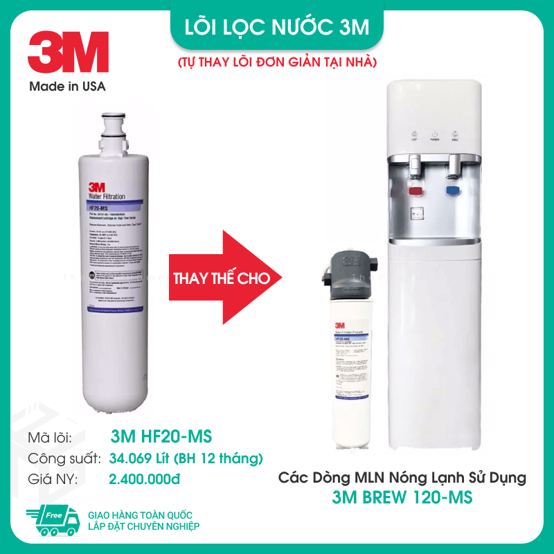 [MIỄN PHÍ LẮP ĐẶT] Máy Lọc Nước Nóng Lạnh Đứng 3M - Sử Dụng 3M BREW 120-MS hoặc 3M FF100, Đầy đủ model (KR2 KR3 VN VN2 VN3 2V 3V A1 A2), Có bán lõi thay thế (3M HF20-MS, 3M FF101) - Hàng Chính Hãng 3M