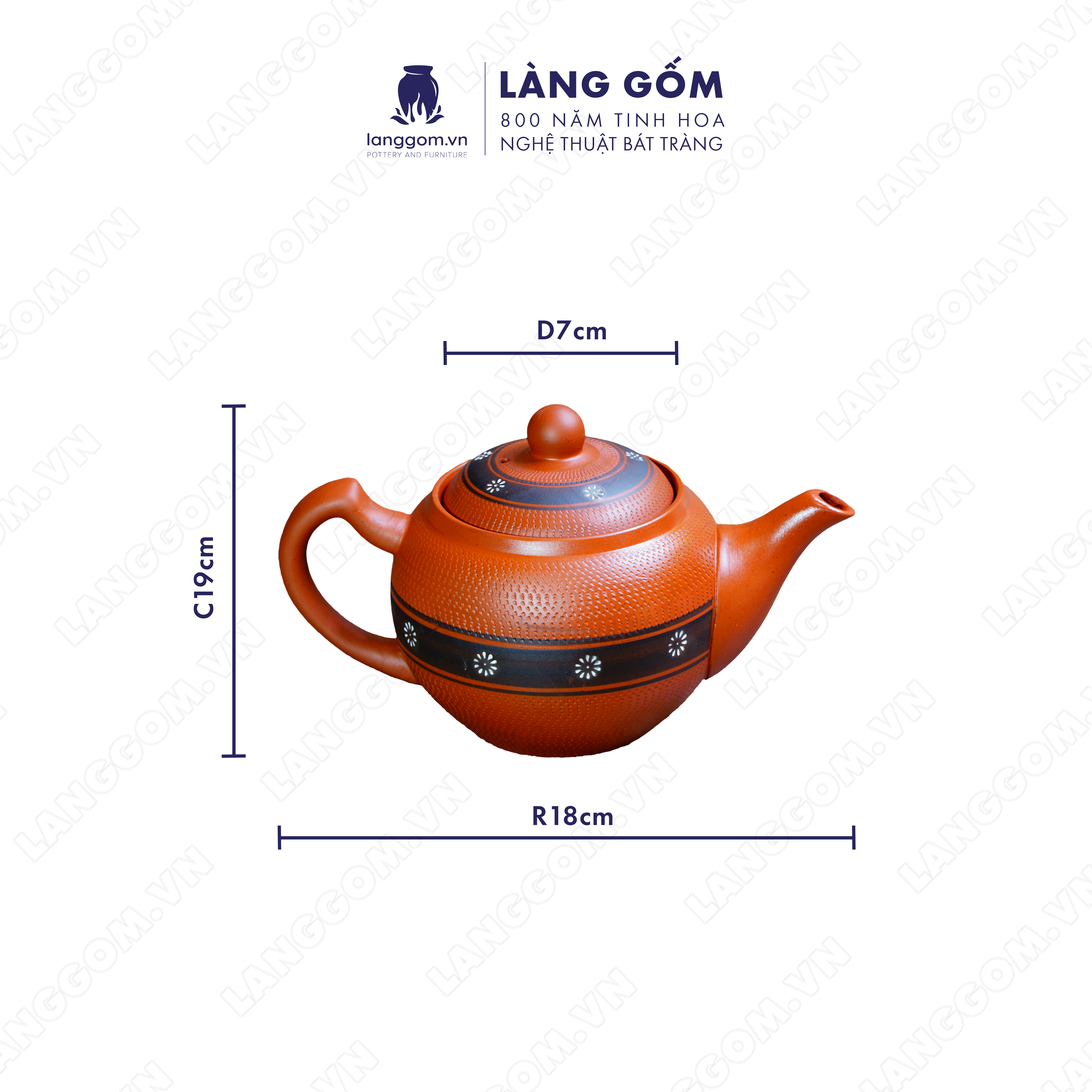 Bộ ấm chén đất nung hoa ban - Men mộc - Gốm sứ Bát Tràng - langgom.vn