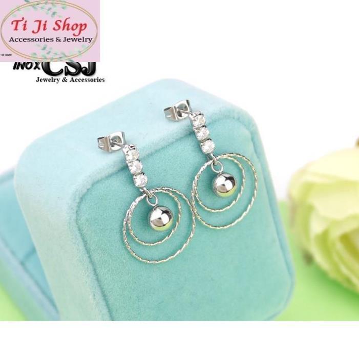 BÔNG TAI NỮ INOX TÒN TEN HÌNH TRÒN CÓ BI