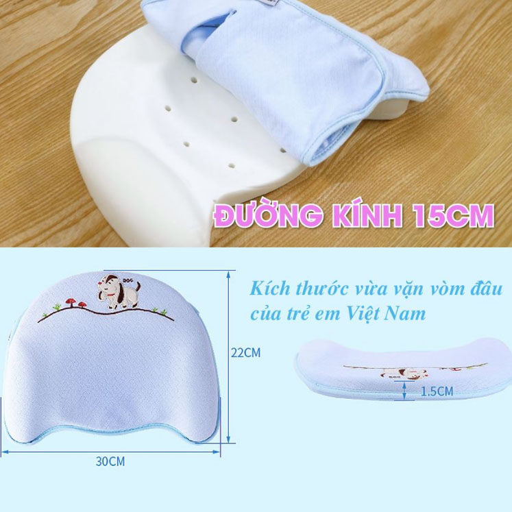 Gối cao su non chống bẹp đầu, méo đầu cho bé Tặng 1 Dụng cụ lấy rấy tai có đèn và cẩm nang chăm sóc bé