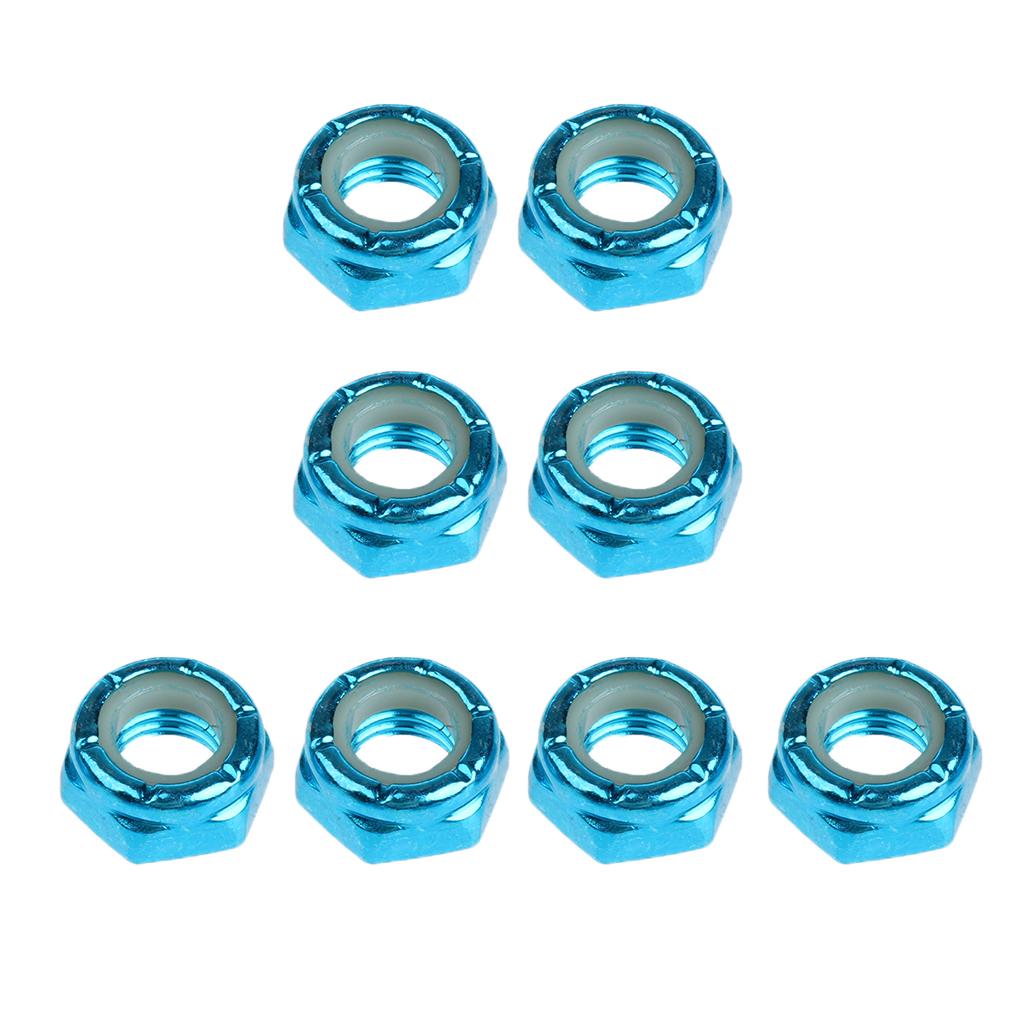 2x8pcs Skateboard Truck Wheel Axle Screw Nuts Longboard Accessories Blue