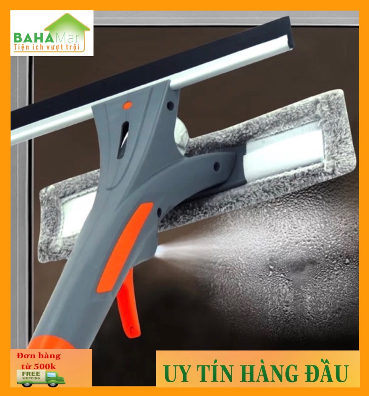 CÂY LAU KÍNH 3 TRONG 1 BAHAMAR rất tiện dụng khi tích hợp cả bình xịt gắn vào đầu cây lau có gạt kính và bông lau đồ