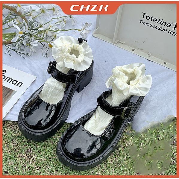 CHZK 【COD 35% OFF】Giày Cao Gót Mũi Tròn Phong Cách Nhật Bản Cho Nữ Giày nữ Lolita