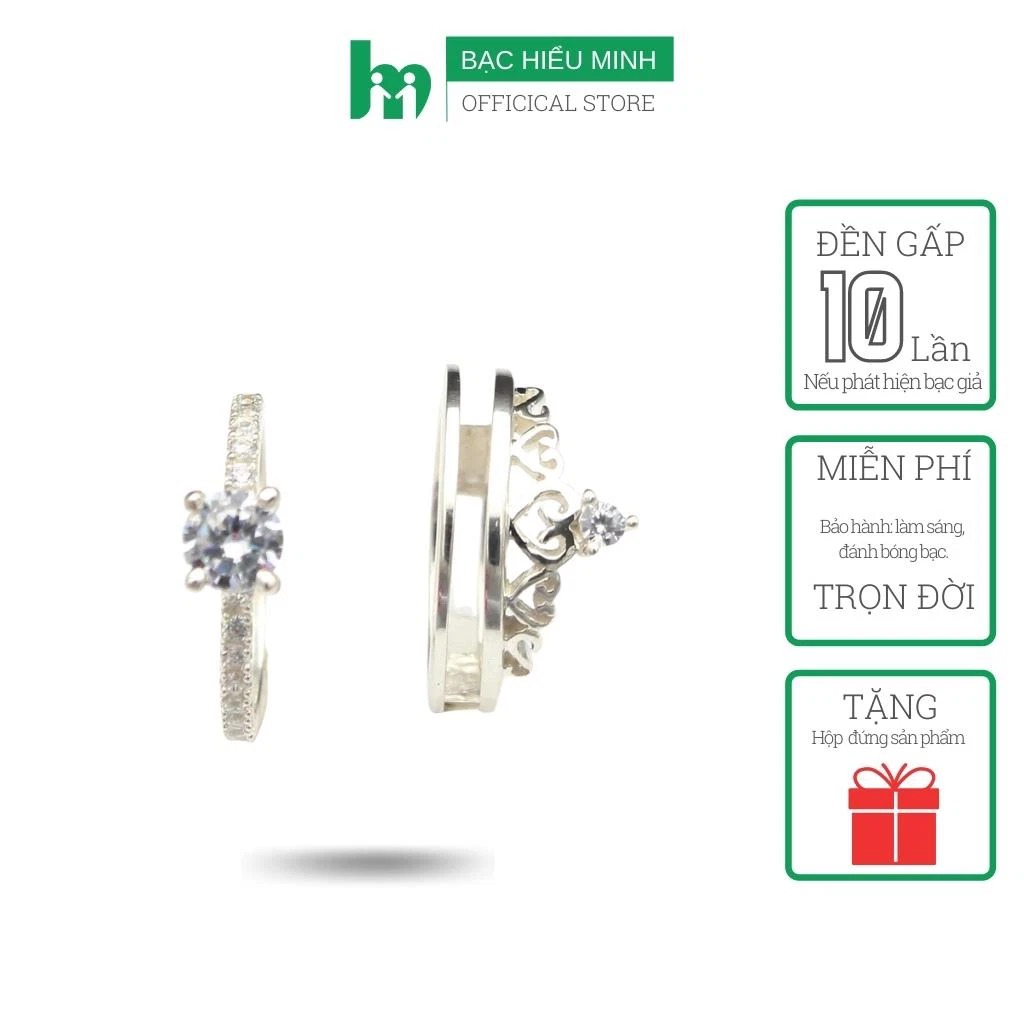 Nhẫn Nữ Bạc- Nhẫn 2 Trong 1 Hình Vương Miện - Bảo Hành Vĩnh Viễn Bạc Hiểu Minh NU426