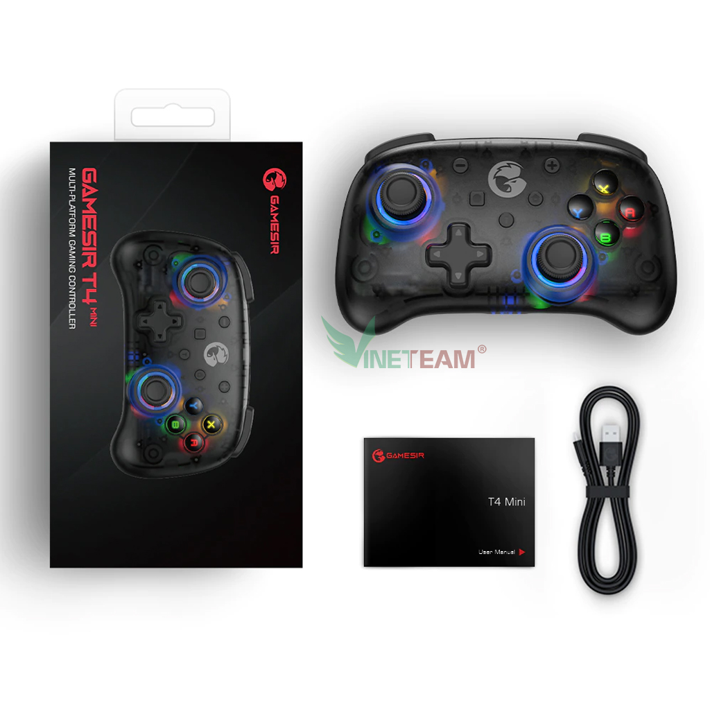 Tay Cầm Chơi Game Không Dây Gamesir T4 Mini Bộ Điều Khiển Chơi Game Dành Cho Nintendo Switch Apple Arcade và MFi Hỗ Trợ PC/ Android/ iOS Led Nhiều Màu -Hàng Chính Hãng