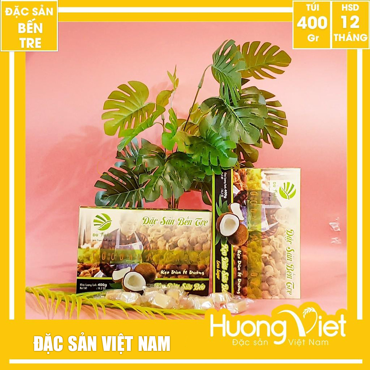 Đặc Sản Bến Tre - Kẹo Dừa Nguyên Chất Sữa Béo Ít Đường Du Thảo 400G, Kẹo Dừa Bến Tre, Kẹo Dừa Ít Ngọt