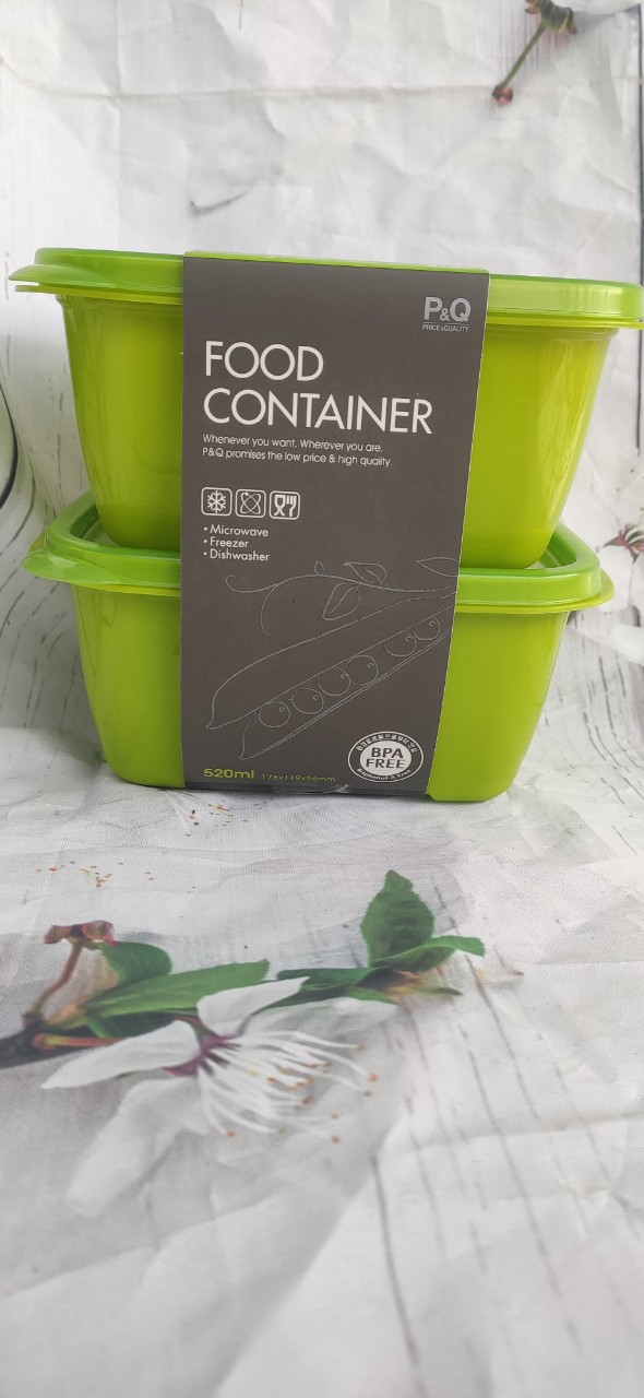 Bộ 2 Hộp Bảo Quản Thực Phẩm Lock&Lock P&Q Chất Liệu Nhựa PP - 520ml 1 Hộp- Hàng Chính Hãng