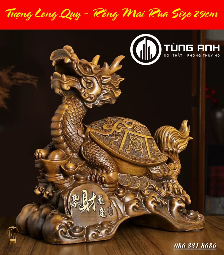 Tượng Long Quy - Rồng Mai Rùa PT-45 - Cao 29cm - Chiêu Cầu Tài Lộc - Thịnh Vượng Lâu Dài Trong Kinh Doanh