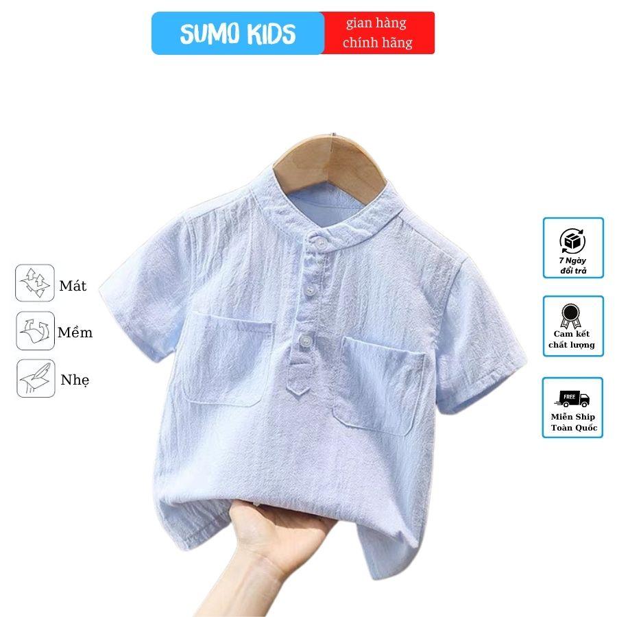 Áo Cộc Tay Bé Trai Cổ Trụ 2 Túi Chất Đũi Xước Nhật Cao Cấp Cho Bé Từ 7-28kg - SUMO KIDS