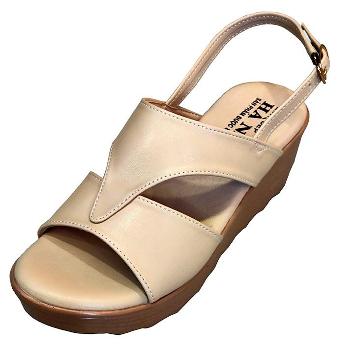 Giày Sandal Nữ Đế Xuồng HÀ NAM Da Bò Thật Cao Cấp 7cm DNU2025c