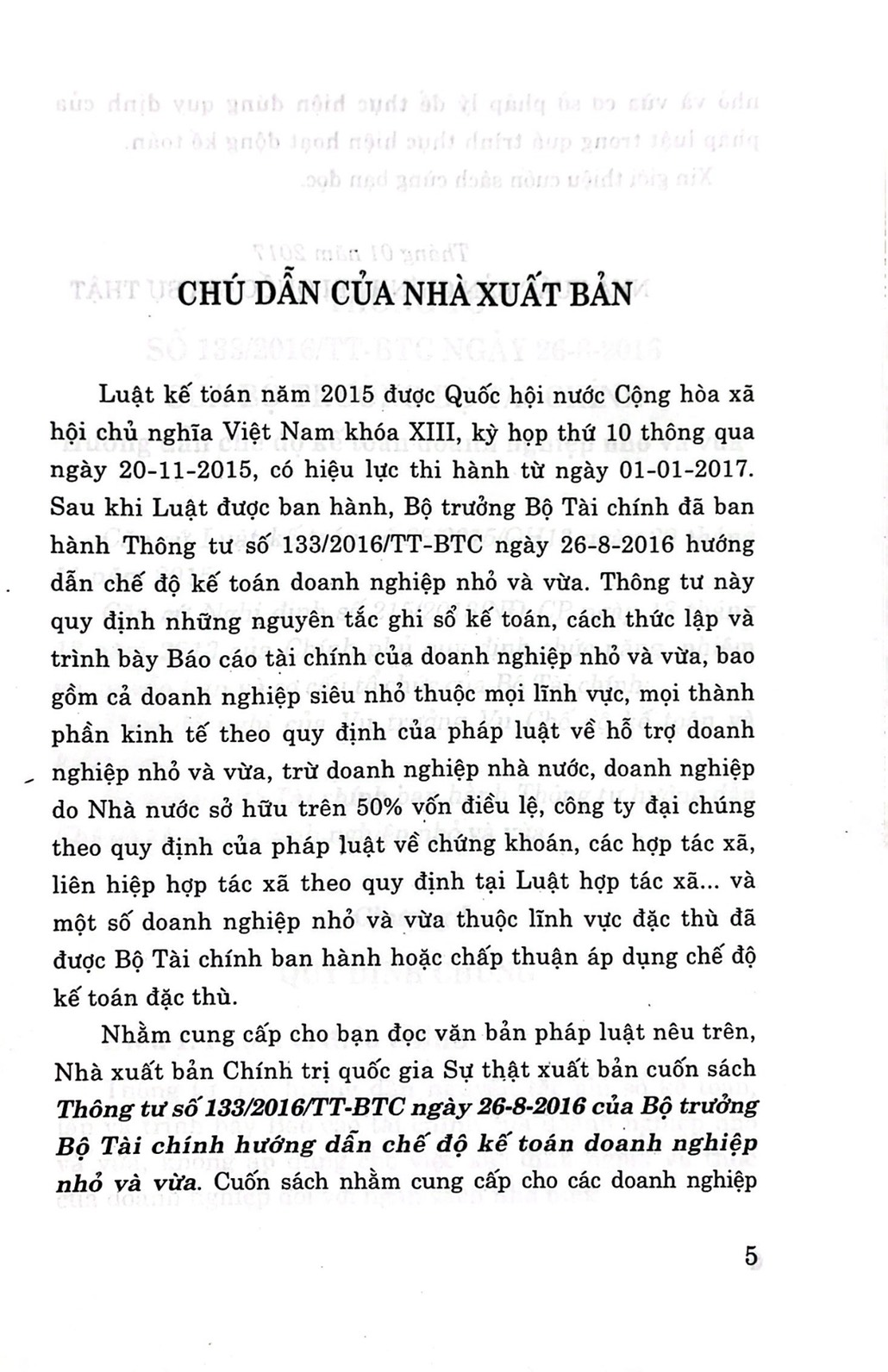 Thông tư số 133/2016/TT-BTC ngày 26-8-2016 của Bộ trưởng Bộ Tài chính Hướng dẫn chế độ kế toán doanh nghiệp nhỏ và vừa