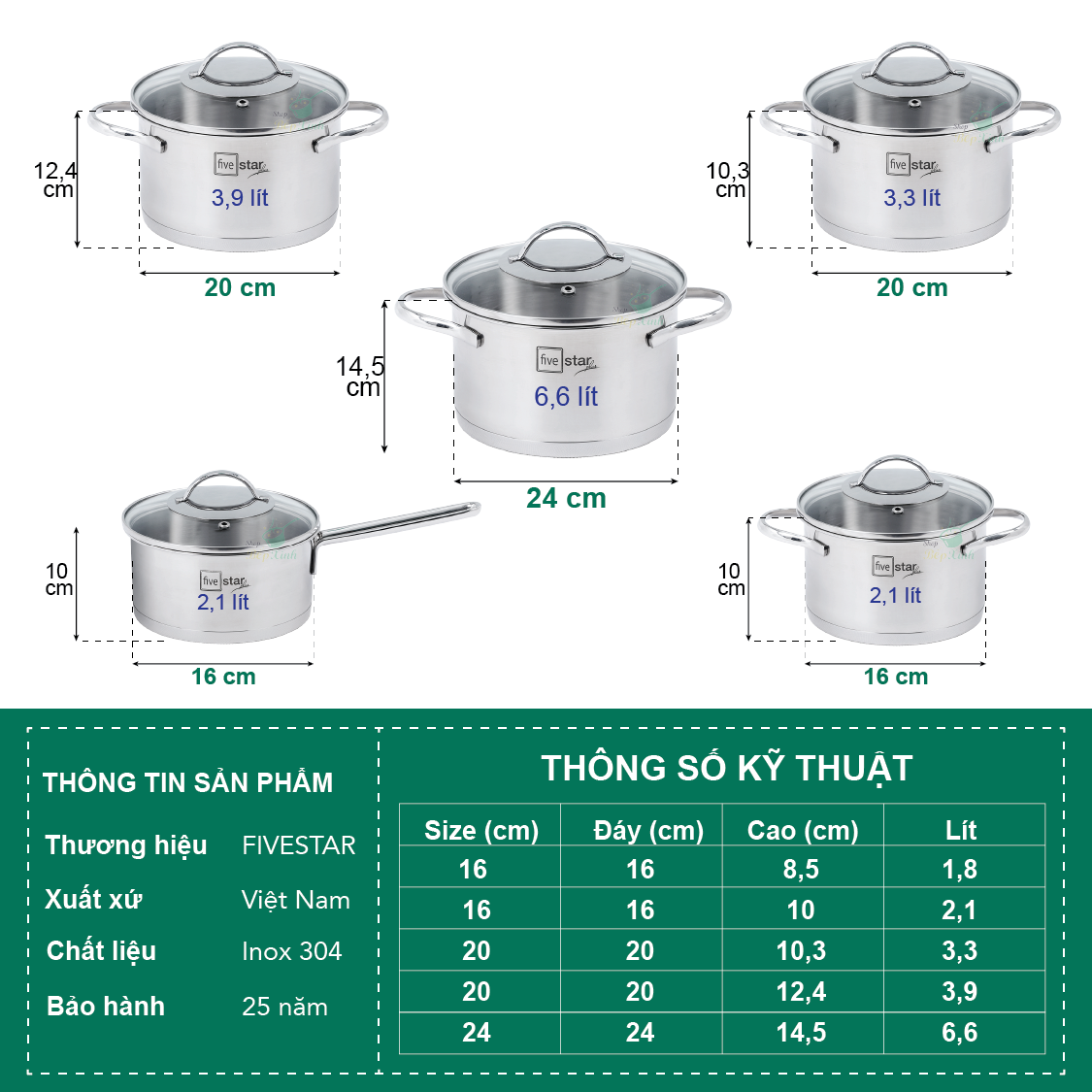 Bộ Nồi Từ Inox 304 Silit 3 Đáy 5 Món Nắp Kính Fivestar Plus dùng được mọi bếp