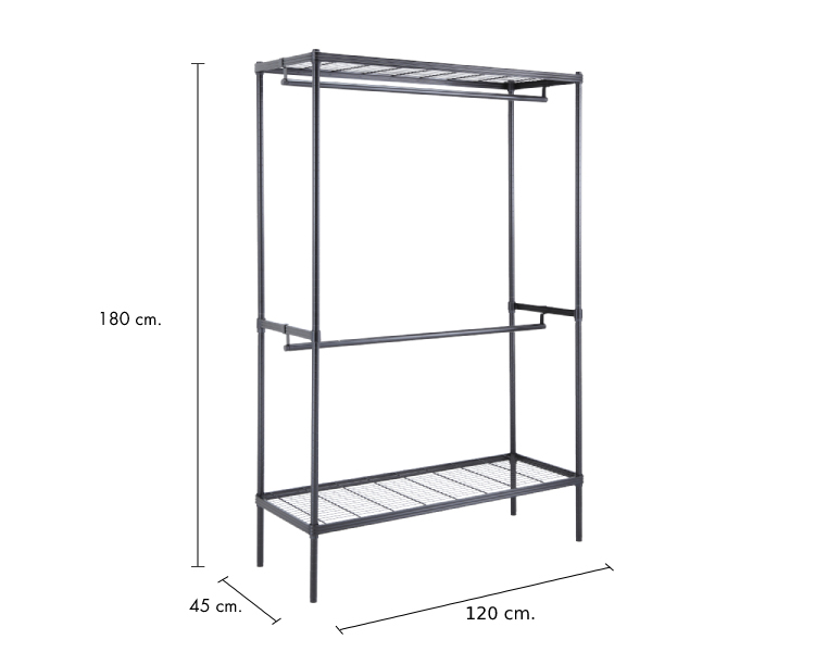 Kệ treo quần áo đa năng 1 tầng và 2 thanh treo có thể lắp ráp WIRENET khung thép cao cấp sơn chống gỉ đen, thiết kế đơn giản và hiện đại | Index Living Mall - Phân phối độc quyền tại Việt Nam