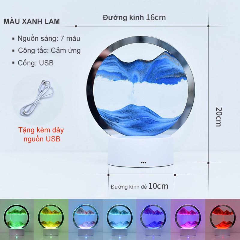 Tranh Cát Lún Chuyển Động 3D Kết Hợp Đèn LED Đổi Màu Nghệ Thuật Trang Trí Để Bàn Decor