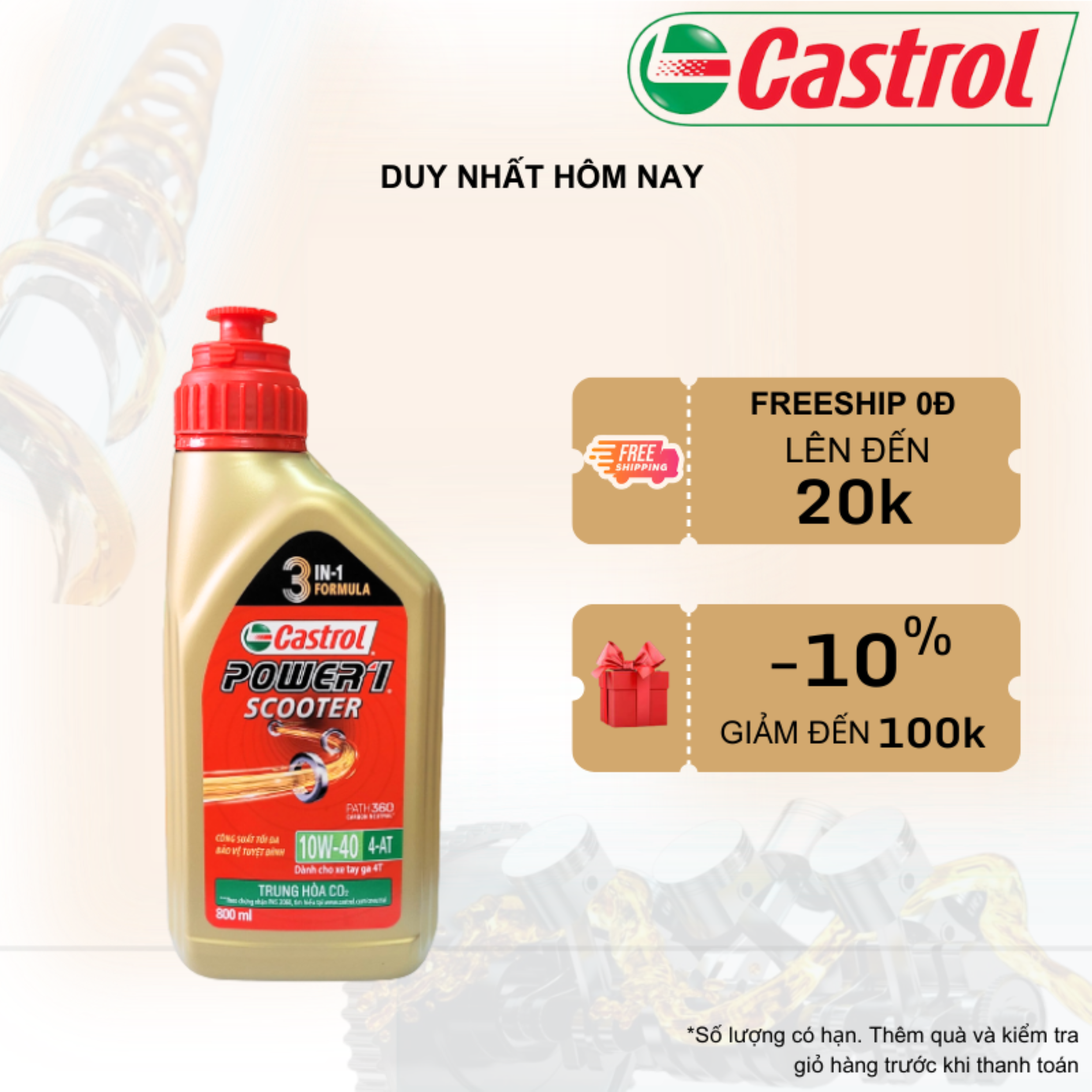 Nhớt xe máy, nhớt Castrol xe tay ga CASTROL POWER1 SCOOTER 10W40 800ml