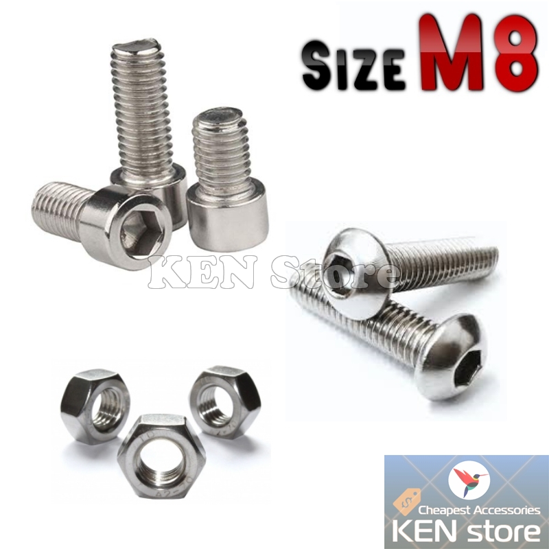 Bộ 2 ốc lục giác INOX size M8 8 ly nhiều kích thước