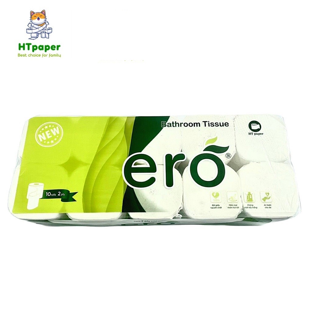 Giấy vệ sinh loại 10 cuộn không lõi trắng mịn dai không bụi cao cấp ERO - HTpaper