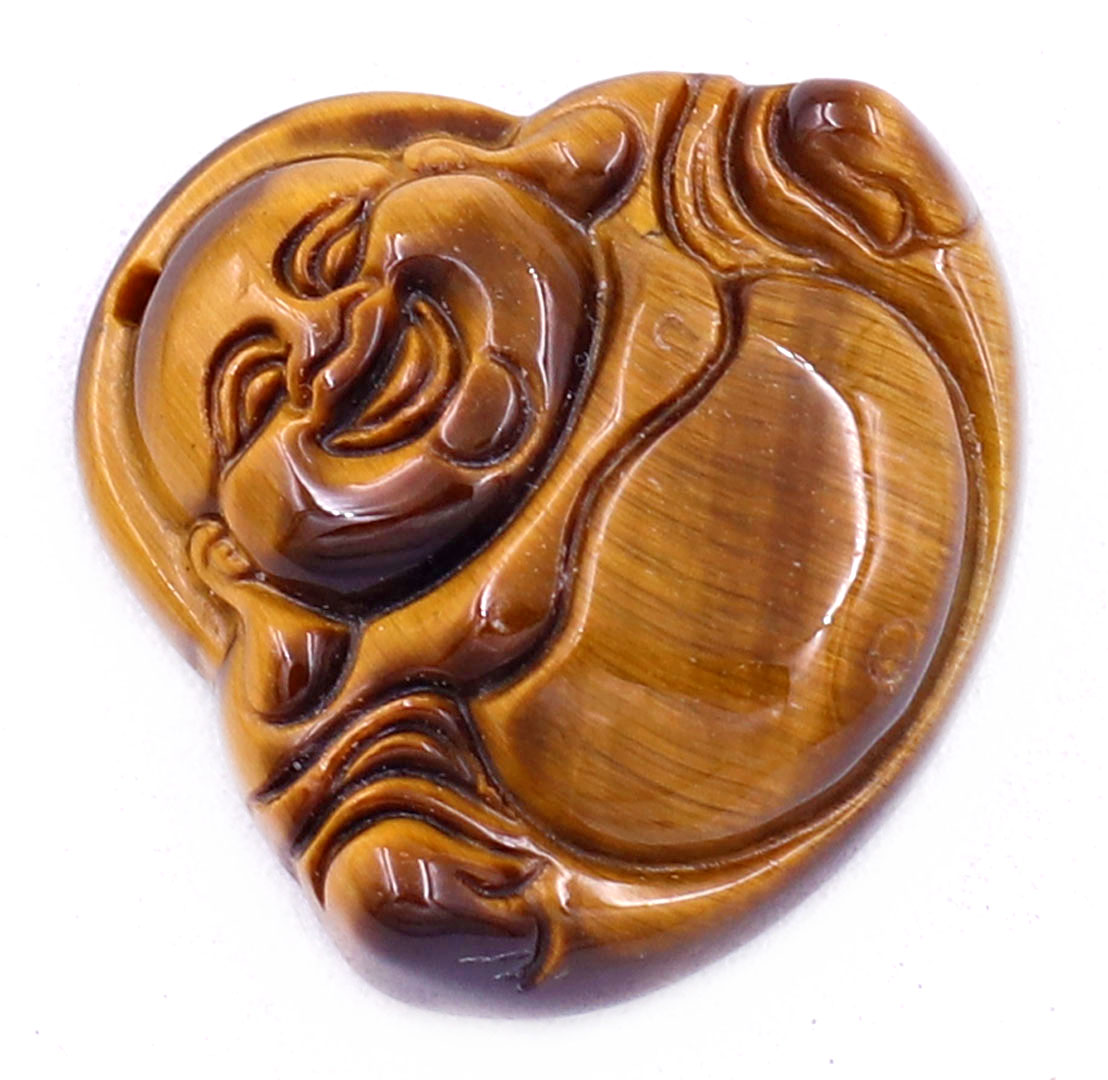 Mặt Phật Di lặc đá mắt hổ vàng đen 2.9 cm kèm móc inox vàng, mặt dây chuyền Phật cười