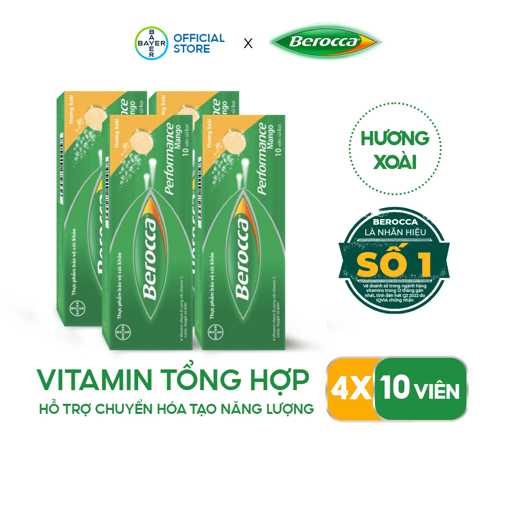 Combo 4 Viên Sủi Bổ Sung Vitamin BEROCCA Performance Hộp 10 Viên x4 Hỗ Trợ Tăng Cường Sức Đề Kháng