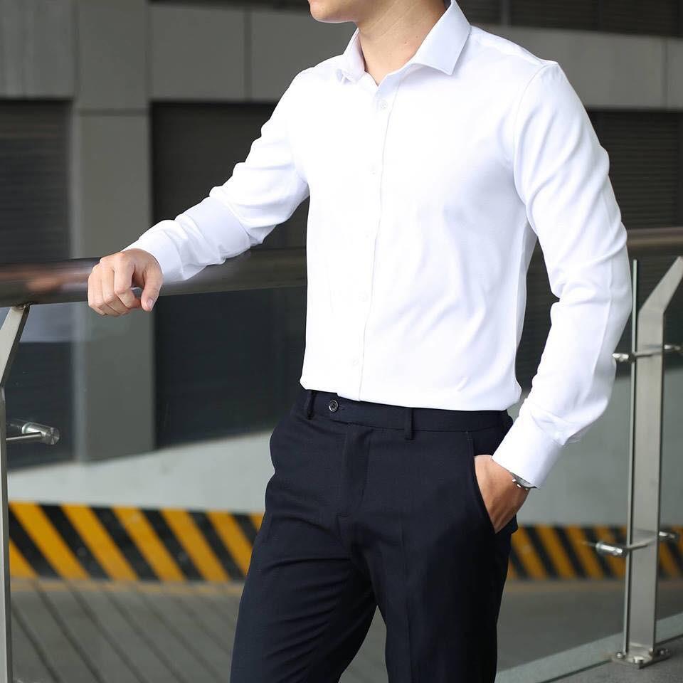 Combo 2 áo sơmi nam trơn dáng body - màu trắng